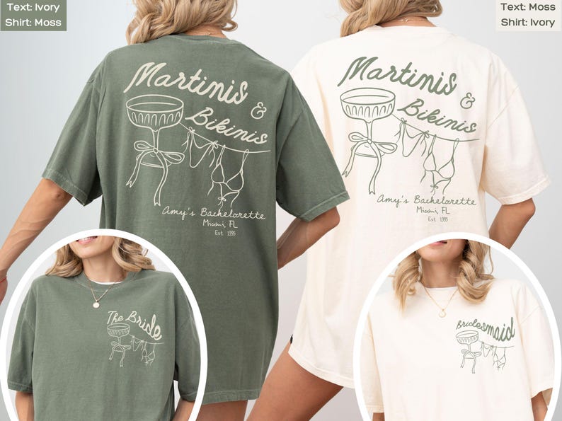 Surprise the bride-to-be with this cute and custom martini bachelorette tee, an ideal keepsake for a tropical bach weekend.