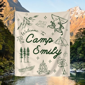 Custom Camp Bach Tapestry Personalized Camping Bachelorette Banner Decor Girls Weekend Backdrop Lake Bach Camp Birthday Party Welcome Sign