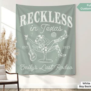 Reckless in Texas tapestry with desert cowgirl style, great for Austin, Scottsdale, or custom location celebrations.