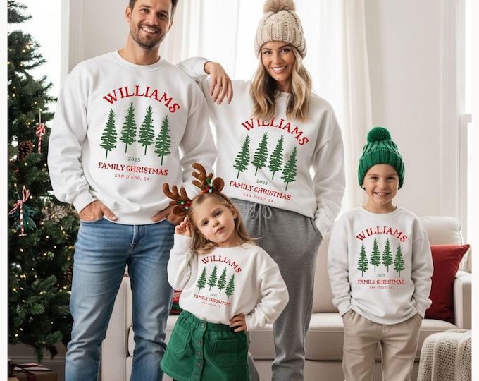 Personalized Family Name Christmas Sweatshirt: Custom Christmas Family Holiday Group Hoodie Xmas Outfit