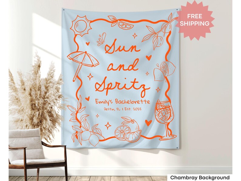 Spritz Bachelorette photo banner made for destination bach weekends, bride-to-be setups, and girls trip backdrops.