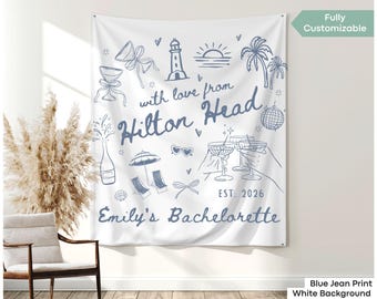With Love From Hilton Head Bachelorette Banner, Custom Beach Bridal Party Sign, Coastal Weekend Wall Tapestry, Summer Bridal Shower Favor