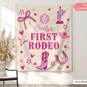 Custom First Rodeo Birthday Tapestry Decor Wild West Cowgirl Birthday Welcome Sign Personalized 1st Birthday Banner My First Rodeo Backdrop