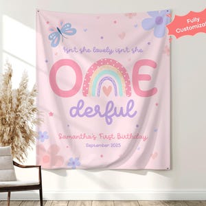 Bannière personnalisée pour le premier anniversaire de N&#39;est-elle pas Onederful Tapisserie décorative pour la fête d&#39;anniversaire de bébé fille Little Miss Onederful Panneau pour son premier anniversaire : 1er anniversaire