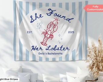 Sie Fand ihren Hummer Bachelorette Banner Dekor Küsten Brautdusche Willkommensschild Angeln Hummer Bach Tapisserie Maine Bach Party Kulisse