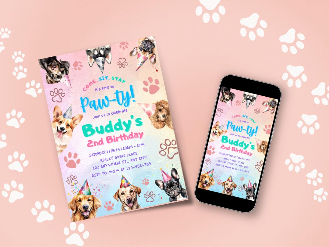 Editable Dog Birthday Invitation Template, Puppy Party Invite ...