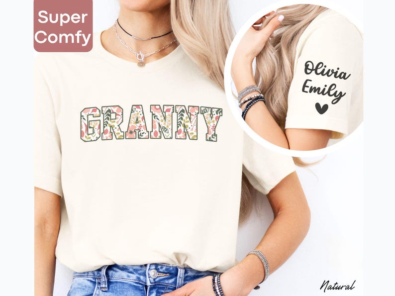 Personalized Granny Sweatshirt with Kid Name on Sleeve, Customized Granny Est Shirt Christmas Grandma Shirt Granny Mothers Day Gift image 12