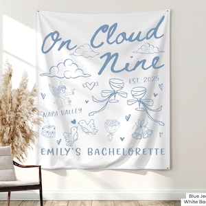 Custom Cloud Nine Bachelorette Party Banner Decor Bride On Cloud Nine Bach Party Wall Tapestry Cloud 9 Club Wine Bridal Shower Sign Backdrop