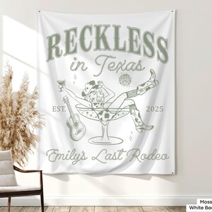 Custom Reckless in Texas Bachelorette Banner Decor Personalized Last Rodeo Bach Party Tapestry Desert Western Cowgirl Bach Backdrop Sign image 10
