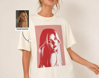 Personaliseer je eigen fotoshirt, Comfort Colors Vintage Portret Graphic Tee, T-shirt met eigen afbeelding, upload je eigen foto voor de verjaardag van je vriendin