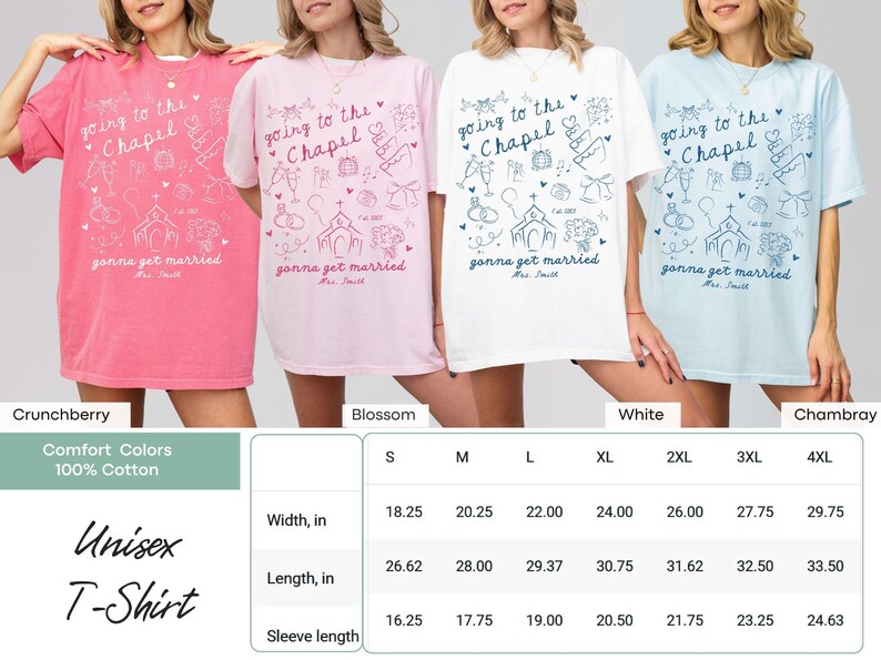 Personalisiertes „Zukünftige Frau“-Shirt von Comfort Colors® – Auf dem Weg zur Kapelle – Wir heiraten! Rundhalsausschnitt – Geschenk für frisch Verlobte – Junggesellinnenabschied – Braut in spe Bild 3