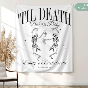 Til Death Do Us Party Funny Bachelorette Party Banner Personalized Gothic Skeleton Bride Photo Backdrop Tapestry Halloween Wedding Favors