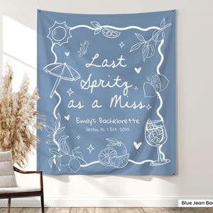 Personalized bachelorette banner filled with hand-drawn Aperol spritz motifs and celebratory elements like hearts and stars, crafted for bridal showers or hen do parties with a beachy vibe.