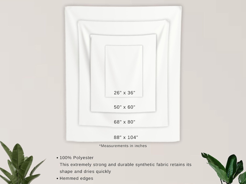 The image is a white square with measurements and descriptions of the fabric, including the fabric's strength, durability, and quick-drying properties.