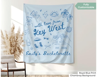 With Love From Key West Bachelorette Banner Decor, Personalized Coastal Beach Bridal Shower Welcome Sign, Florida Trip Girls Weekend Favor