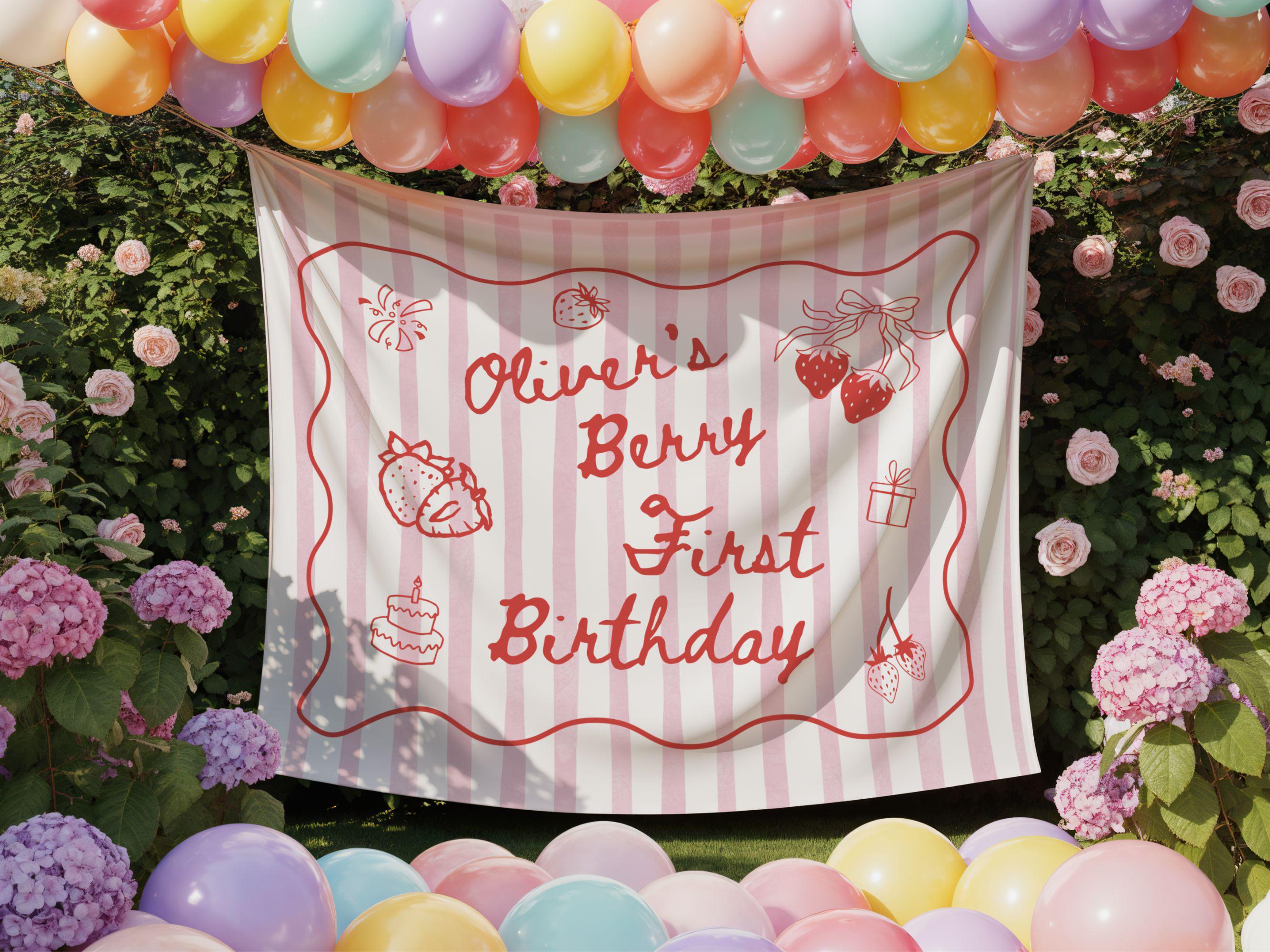 Berry First Birthday Backdrop JeVenis Ations - Strawberry Theme ...
