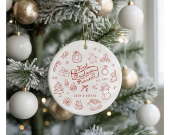 Weihnachtsschmuck für frisch verheiratete Paare – Personalisierte Hochzeitserinnerung – Weihnachtsjubiläumsgeschenk – Weihnachtskugel für frisch Vermählte – Weihnachtsdekoration für Zuhause