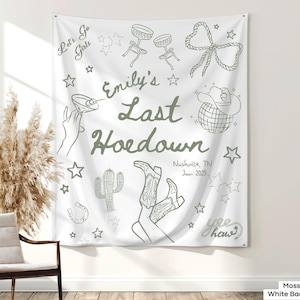 Austin Texas bachelorette tapestry with Western party vibes, perfect for rustic bridal photos or party entrance decor.