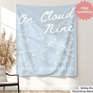 Cloud Nine hen do backdrop for wine-loving bride squads, Match Made In Heaven themes, or soft bridal party setups.