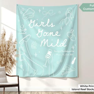 Custom Girls Gone Mild Bachelorette Party Banner Decor Personalized Spa Bachelorette Movie Night Tapestry Sleepover Bach Weekend Backdrop image 10