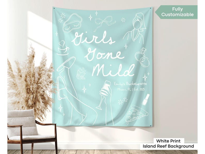 Custom Girls Gone Mild Bachelorette Party Banner Decor Personalized Spa Bachelorette Movie Night Tapestry Sleepover Bach Weekend Backdrop image 10