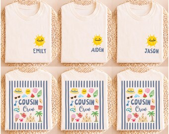 Gepersonaliseerd T-shirt voor neefjes en nichtjes op het strand, T-shirt op maat voor een strandvakantie met neefjes en nichtjes, T-shirt voor een familiereünie, bijpassende groepsoutfit voor peuters en nichtjes tijdens een zomervakantie