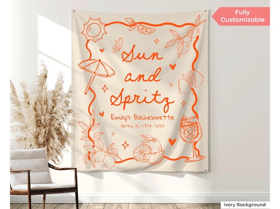 Sun and Spritz Bachelorette Banner: Custom Tropical Beach Bridal Shower Backdrop