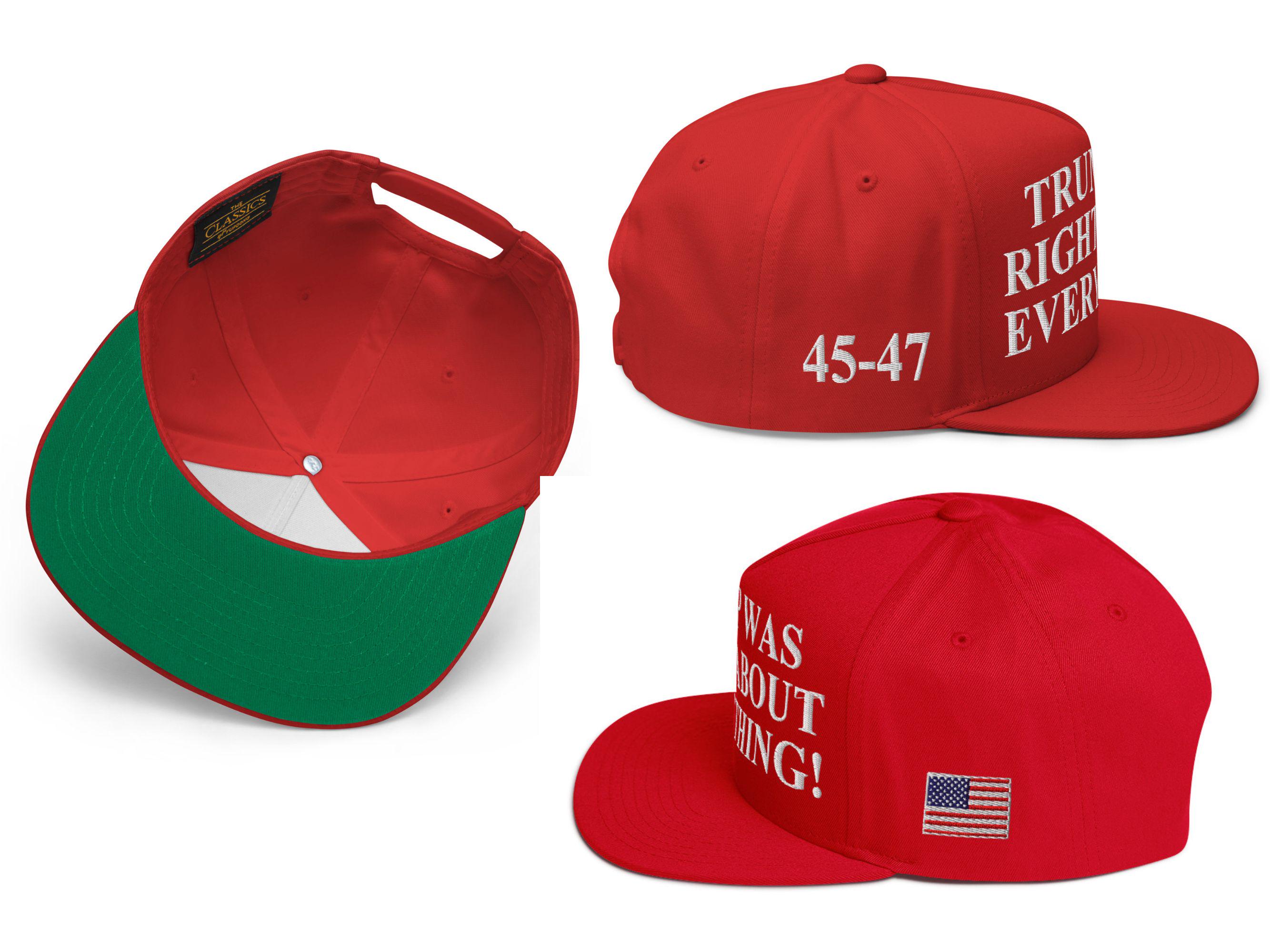Trump aveva ragione su tutto - Cappellino ricamato MAGA 45-47 con visiera piatta e chiusura a scatto - Cappellini Trump - Italia Trump aveva ragione su tutto - Cappellino ricamato MAGA 45-47 con visiera piatta e chiusura a scatto - Cappellini Trump - Italia