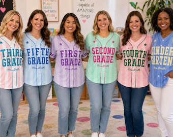 Gepersonaliseerd honkbalshirt voor leerkrachten, shirt met schoollogo, cadeau voor de start van het schooljaar voor kleuters, groep 1, 2, 3 en 5