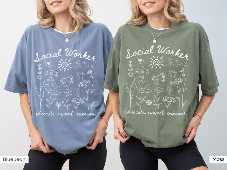 Inclusion-themed Comfort Colors® shirt with gentle flower illustrations and motivational script, designed for counselors, therapists, and social workers supporting mental health.