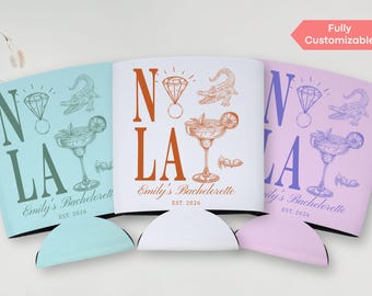 Custom Nola Bachelorette Can Cooler Decor, Personalized New Orleans Bach Party Slim Can Holder, Mardi Gras  Bach Can Drink Sleeve Favors