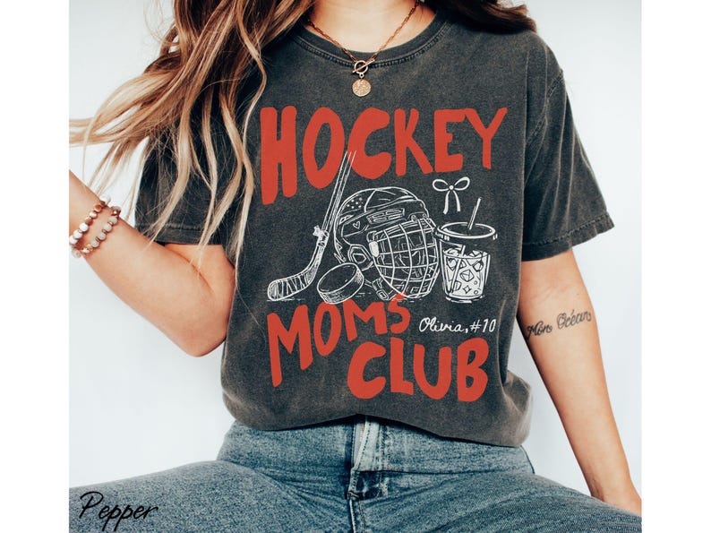 Comfort Colors® Hockey Moms Club Shirt, Personalized Player Name Number Hockey Mama Shirt, Game Day Team Mom Tshirt, Sports Mom Graphic Tee image 2