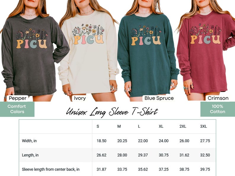 a women's long sleeve t - shirt sizes chart