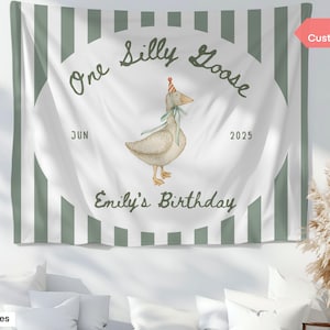 One Silly Goose Birthday Party Decor Custom Goose First Birthday Tapestry Sign Personalized 1st Birthday Goose Party Photo Backdrop Boy Girl