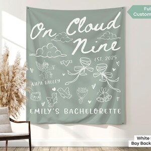 Custom Cloud Nine Bachelorette Party Banner Decor Bride On Cloud Nine Bach Party Wall Tapestry Cloud 9 Club Wine Bridal Shower Sign Backdrop image 9