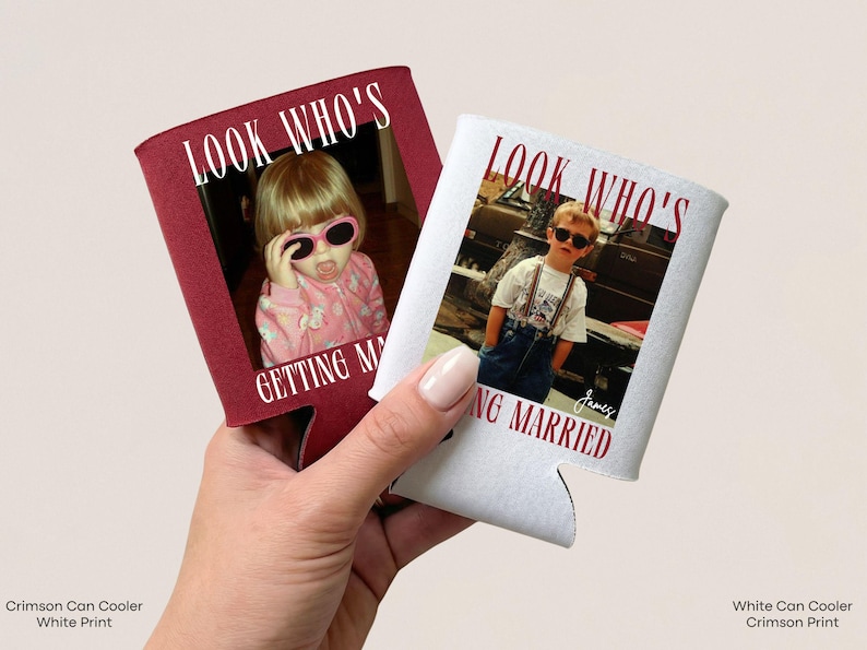 Look Who’s Getting Married Custom Photo Can Cooler, Personalised Bachelorette Party Favors, Bridal Shower Funny Bride Groom Wedding Gift image 12