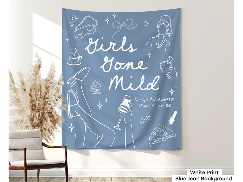 Set the scene for a fun and relaxing bachelorette with this custom backdrop, ideal for sleepovers, face masks, and movie marathons.