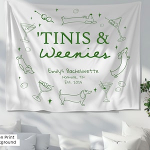 Weenies and Tinis Bachelorette Party Banner Custom Weenies & Martinis Dachshund Dog Bachelorette Tapestry Wiener Bridal Shower Sign Backdrop