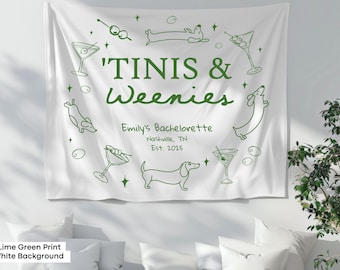 Weenies and Tinis Bachelorette Party Banner Custom Weenies & Martinis Dachshund Dog Bachelorette Tapestry Wiener Bridal Shower Sign Backdrop