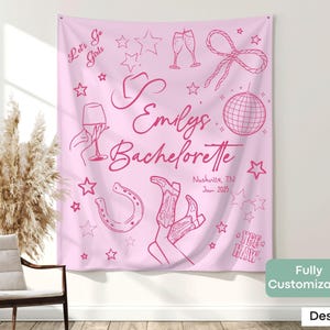 Make your bachelorette party unforgettable with this custom Let's Go Girls tapestry, perfect for a country-themed celebration, bride photo backdrop, or girls weekend getaway.