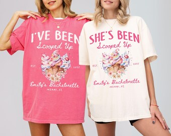 She's Been Scooped Up Bachelorette Shirt Comfort Color Custom Flower Ice Cream Themed Bachelorette  Tshirt Summer Bridal Party Matching Tops