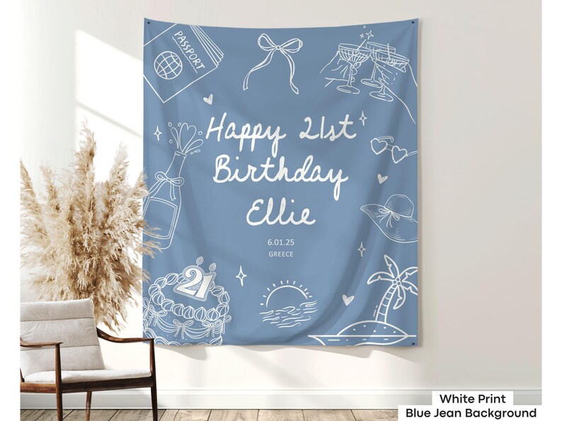 Custom 21st birthday sign featuring beach-inspired design, great as a personalized party favor or birthday backdrop.