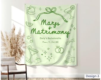 Margs and Matrimony Bachelorette Party Tapestry Margaritas Matrimony Bridal Shower Sign Fiesta Tequila Mexico Bachelorette Weekend Backdrop