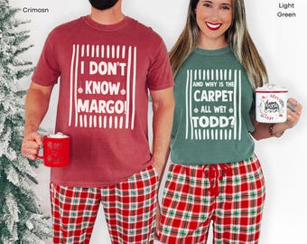 Comfort Colors® Funny Matching Couple Christmas Vacation Shirt, Why is The Carpet All Wet Holiday Couple Long Sleeve Tee, Couple Xmas Pjs