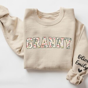 Personalized Granny Sweatshirt with Kid Name on Sleeve, Customized Granny Est Shirt Christmas Grandma Shirt Granny Mothers Day Gift image 13