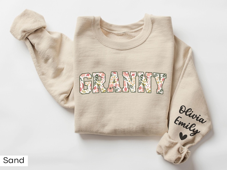 Personalized Granny Sweatshirt with Kid Name on Sleeve, Customized Granny Est Shirt Christmas Grandma Shirt Granny Mothers Day Gift image 13