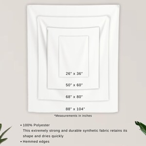 The image is a white square with measurements and descriptions of the fabric, including the fabric's strength, durability, and quick-drying properties.