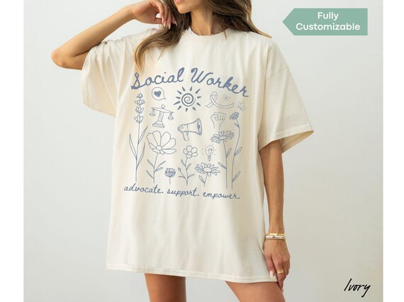 Comfort Colors® School Social Worker Shirt, Floral Social Work Shirt, Lcsw Gift, Lmsw Gift, MSW LSW Shirt Advocate Support Empower Tee