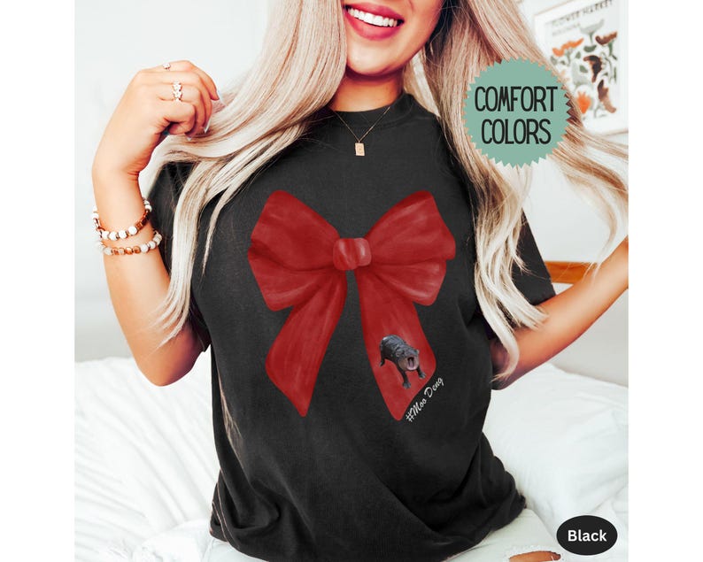 Pink Bow Moo Deng Comfort Colors Shirt Funny Bouncy Pork Hippo Lover