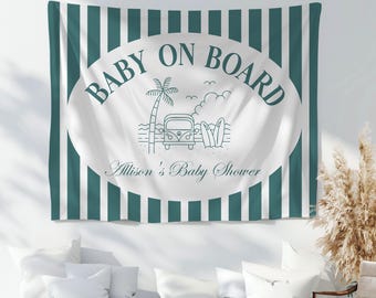 Beach Baby Shower Custom Backdrop Baby On Board Surfboard Wall Hanging Tapestry Ocean Lover Gift Surfing Decoration Surfboard Coastal Banner